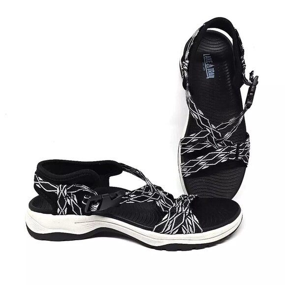 Lake & Trail Julie Sandals Black White Hiking Walking Women's Size 8 - Picture 1 of 12